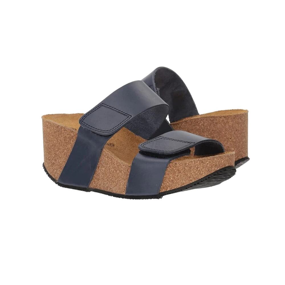 Lola Sabbia for Eric Michael Cork Wedge Sandals in Black 2 Strap Women's Sz. 41